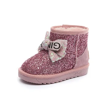 Dekleta sneg škornji sequined lok princesa bombaž škornji zimski 2020 novo non-slip odporne na obrabo otrok topli škornji