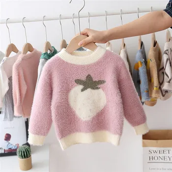 Dekliška jopica pletenje, pletene cardigan jesensko zimski pulover malčka dekleta božič malčka jagode pletenine pletenje pulover