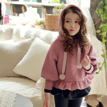 DFXD Otroci Oblačila korejskem Slogu Runo Debele Princesa Puloverji Jopice 2020 Pozimi Barva Dolg Rokav Krzno Žogo Vrhovi