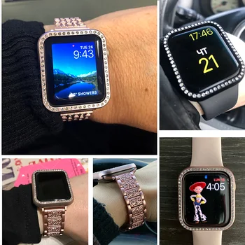 Diamond odbijača Za Apple watch Primeru zajema Apple watch 4 band 44 mm 40 mm Kovinski Zaščitnik primeru iWatch band 42mm 38 mm Pribor 3