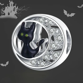 DISINIYA 925 Sterling Srebro Prvotni Čar Halloween Black Cat CZ Srebro za blagovno Znamko Nakita DIY, Da za Ženske Dekle ZBSC00325
