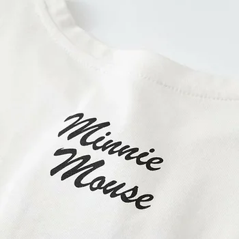 Disney Moda Minnie Mouse Sequined Risanka Tiskanja Sladko Ženske Bombaža T-Shirt O-Vratu Puloverju Kratek Rokav Tee Vrhovi Bela Ženska