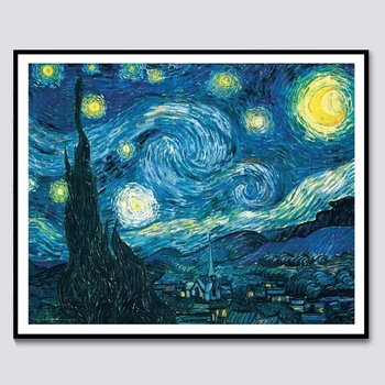 DIY Celoten Krog Diamond Slikarstvo Van Gogh Zvezdnato Noč 5D Mozaik Nosorogovo Slikarstvo za Stenski Dekor