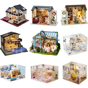 DIY play house simulacije igrača-lesena lutka hiša simulacije pohištvo študija spalnica mini lutka otrok je igrača za rojstni dan, Božič