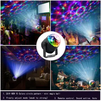 DJ Disco Fazi Stranka 15 Barvah LED Žogo Svetlobo Daljinskega upravljalnika Projektorja Svetilke Nastavite Y98E