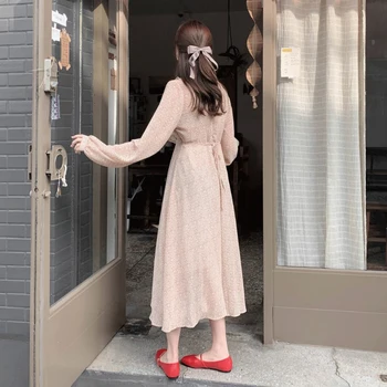 Dolgo Šifon Obleko Poletje Jesen Osnovne Obrabe Cvjetnim Natisne Korejski Japonskem Slogu Nov Design Ogrlicom Ženske Obleke, Modni Vestidos