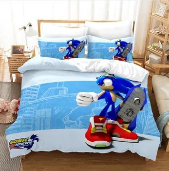 Doma Tekstilne 3D Sonic Hedgehog Tiskanja Posteljnina Nabor Otrok Bombaž Risanka Rjuhe Kritje Določa Twin Polno Kraljica Kralj Brezplačna Dostava