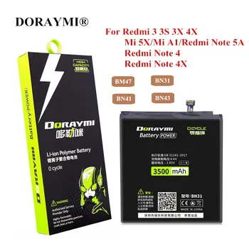 DORAYMI BM47 BN31 BN41 BN43 Baterija za Xiaomi Mi 5X A1 Redmi 3 3 3X Opomba 5A Pro 4 4X Telefon Litij-Zamenjava Bateria