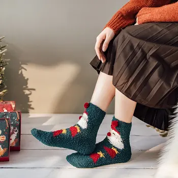 DROZENO Koralni žamet nogavice ženske plus žamet debel jesen in zimo domov spat brisačo nogavice toplo lepe Božične nogavice šatulji