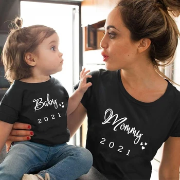 Družina Tshirts Moda Mamica In Mi oblačila Ujemanje Mati In Hči Obleko 2021 Bombaž Družino Poglej Dekleta, Mama Mama Obleko