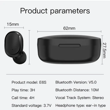 E6S TWS Brezžične Slušalke Bluetooth 5.0 Touch Kontrole Čepkov Stereo Bas Nepremočljiva Športne Slušalke z Mikrofonom za Pametni Telefon