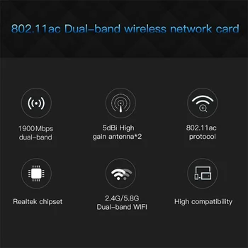 EDUP 1900Mbps PCI-Express Brezžični WiFi Adapter Dual Band 2,4/5Ghz 802.11 AC PCIE Omrežna Kartica 4*5dBi Antene Za Zmago 7/8.1/10