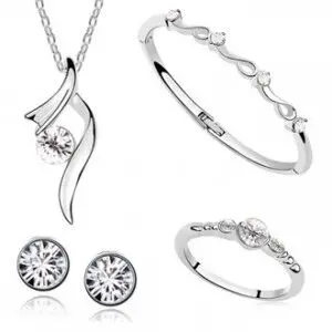 Eksplozije modelov srebrna kristalno nevesta poročni fine nakit 925 sterling srebro ogrlico, zapestnico, prstan uhani set darilo st002