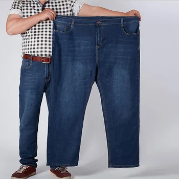 Ekstra velika moške jeans zgosti 160 kg plus velikost 6XL 7XL 8XL 9XL 10XL pasu 132 hlače 44 46 48 50 52 elastična jeseni modra