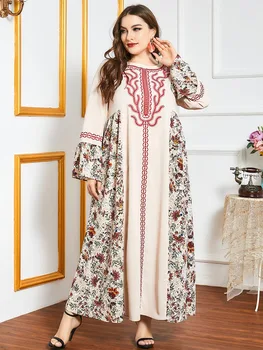 Elegantna Vezenina Maxi Obleko Tiskanja Muslimanskih Abaya Bohemia Afriške Dashiki Vestidos Kimono Dolge Plašče Ramadana Eid Arabski Islamski