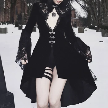 Elegantni Črni Frock Šivanje Čipke Obleko Gothic Lolita Obleko Votlih Nabrano Obleko Temne Ulične Nezakonitih Frock