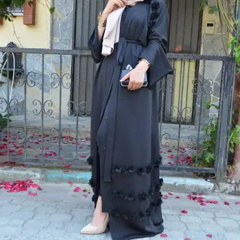 Elegantno Celotno Dolžino Muslimanskih Abaya odprl kimono jopico appliques oblačilih Jilbab ženski Dubaj Muslimani Obleko Islamske obleko wj1248
