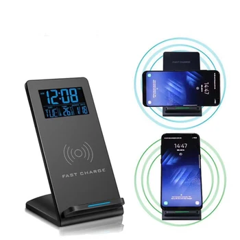 Električni Budilka z Brezžično Polnjenje Pad Telefon Polnilec za Samsung iPhone Temperatura Digitalni LCD Namizni Dekor za Dom
