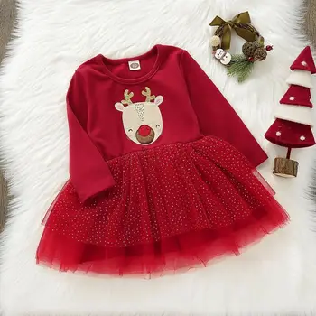 Emmababy Božič Otroci Baby Dekle Božič, Praznik Jeseni Dolg Rokav Ljubko Moda Tutu Čipke Obleka Princess Obleke Set