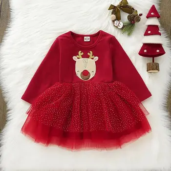 Emmababy Božič Otroci Baby Dekle Božič, Praznik Jeseni Dolg Rokav Ljubko Moda Tutu Čipke Obleka Princess Obleke Set