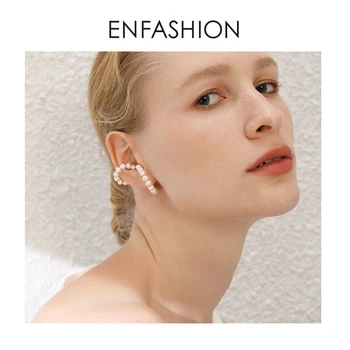 ENFASHION Pearl Krivulje Črte Uho Hlačnice Posnetek Na Uhane Za Ženske Zlata Barva Big Earcuff Earings Brez Piercing Nakit E191136
