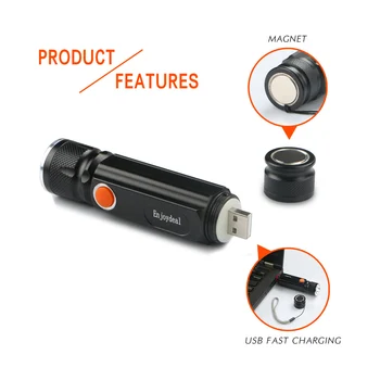 Enjoydeal 1pc USB 3800LM Svetilka z Magnetom Cob T6 Priročno LED Svetilka za Polnjenje baterijska Svetilka Bliskavico Žep LED Lučka za Povečavo