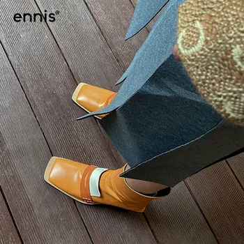 ENNIS 2020 Oblikovalec Kvadratni Toe Čevlji, Visoke Pete Ženske Modni Škornji Pravega Usnja Gleženj Škornji Kratek Jeseni Zadrgo Čevlji A0166