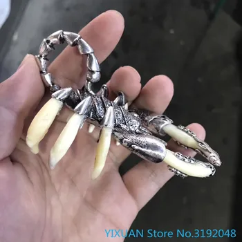 Escorpión con incrustaciones de dientes caninos adornos pequeños aleación de plata tibetana hombres colgante pareja krasijo