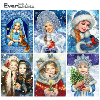 Evershine Diamond Barvanje Dekle Okrasnih Umetnosti Diamond Vezenje Božič Portret DIY Navzkrižno Šiv Kit Beaded Stenski Dekor