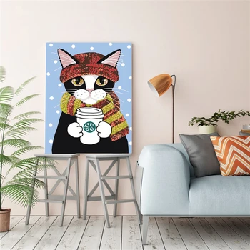 EverShine Slike S Številkami Mačka Ročno Poslikane Stene Umetnosti Risanka Živali Slike S Številkami Dekoracijo Za Dom