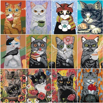 EverShine Slike S Številkami Mačka Ročno Poslikane Stene Umetnosti Risanka Živali Slike S Številkami Dekoracijo Za Dom