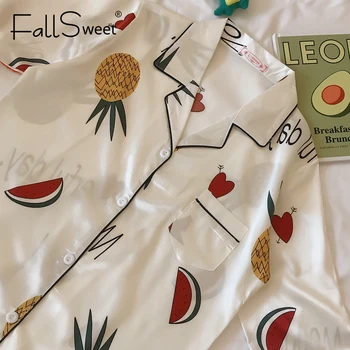 FallSweet 2020 Nove Ženske Nightgown Seksi Tiskanja Saten Svila Sleepshirts Pol Rokav Ženski Spavaćica Kratek
