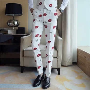 Fancy Rdeče Ustnice Obleko Hlače 2019 Blagovna Znamka Modnih Pantalon Homme Slim Fit Večerno Obleko Hlače Mens Hlače Nočni Klub, Umetnik Oblačila