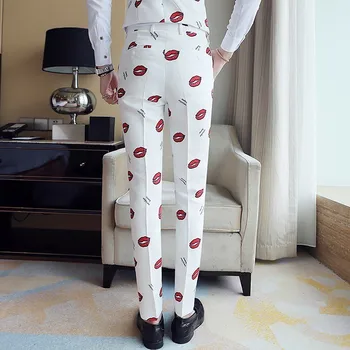 Fancy Rdeče Ustnice Obleko Hlače 2019 Blagovna Znamka Modnih Pantalon Homme Slim Fit Večerno Obleko Hlače Mens Hlače Nočni Klub, Umetnik Oblačila