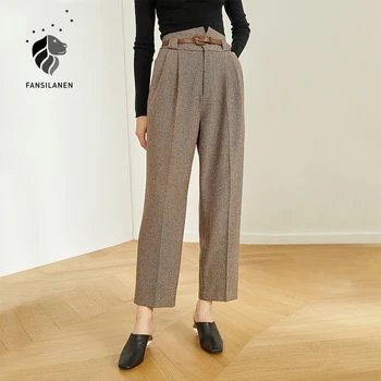 FANSILANEN Naguban priložnostne ulične hlače Ženske visok pas naravnost obleko hlače capri Urad dama pasu svoboden elegantne hlače
