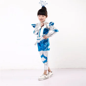 Fant ali Dekle Prostor Robot Kostum Modra Srebrna Astronavt Cospaly Uspešnosti Fazi Plesno predstavo Časa, Oblačila za Otroke
