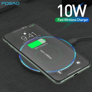 FDGAO 10W Qi Hiter Brezžični Polnilnik za iPhone 11 XS XR X 8 Hitro Polnjenje Baze Tipke za Samsung S8 S9 S10 S20 Plus Telefon Polnilnik