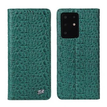 Fierre shann Telefon primerih Krokodil Usnja Flip Magnetni ID Žep, Držalo, Stojalo za Samsung Galaxy S8 Plus S20 Plus Ultra S20