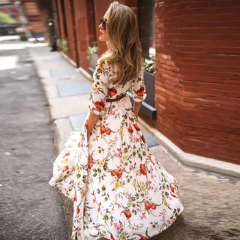 FLEUR LES Jeseni Ženska Obleka Cvjetnim Tiskanja Boho Priložnostne Obleko Maxi Elegantne Obleke za Ženske Obleke Vestido Ne Vključujejo Pasu
