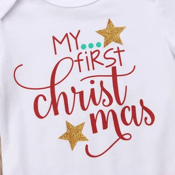 FOCUSNORM 3Pcs Božič Newborn Baby Dekleta Obleke z Dolgimi Rokavi Natisniti Pismo Romper Jumpsuit+Tutu Hlače, Obleke, Oblačila NAS