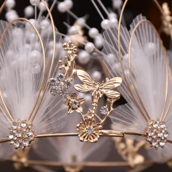 FORSEVEN Luksuzni Belo Pero Simulirani Pearl Krog Tiaras Krono Uhani Nakit Sklopov za Princess Ženske Poročne svate