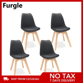 Furgle Black 4Pcs Sredine Stoletja Sodobno Plastične Lupine Jedilni Stol z Bukovega Lesene Noge Pisarniški Stol z Blazino Bar Stol