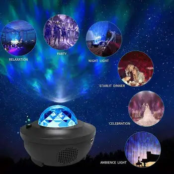 Galaxy Projektorjem Star Projektor Lučka Blueteeth USB Glasovni Nadzor Predvajalnik Glasbe 360-Stopinjski Zasuk Nočna Lučka za Osvetlitev