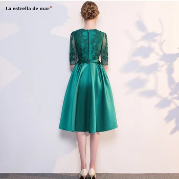 Gaun pesta dewasa nove seksi Proti-vrat pol-sleeved čipke saten Črto Smaragdno zelena družico obleko Čaj haljo demoiselle d'honneur