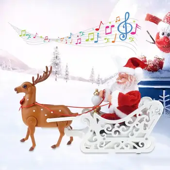 Glasba Božič Električni Elk Vleče Sani Jelenov Igrače Santa Claus Elk Sled Lutka Božič Figur Ornament Družini Stranka Darila