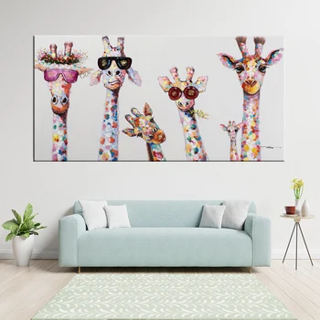 Grafiti Street Art Živalskih Platno Slikarstvo Žirafe Družino Poster Tiskanje Dekorativne Slike za Otroke, Soba Dekoracijo Baby Darilo