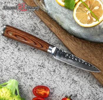 GRANDSHARP Damask Kuhinjski Nož 3,5-Palčni Odrezanje Nož vg10 Japonski Damask iz Nerjavečega Jekla Kuhar Sadja, Zelenjave Orodja Pripomoček