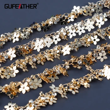 GUFEATHER C196,diy verige,18k pozlačeni,baker kovinski,cvet obliko,roke so verige,naredi sam, zapestnico, ogrlico,nakit, izdelava,50 cm/veliko