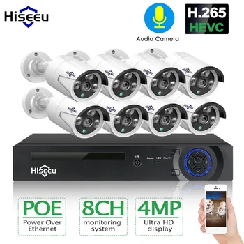 H. 265 8CH 4MP POE Varnostne Kamere CCTV Sistema POE NVR na Prostem Nepremočljiva Video Nadzor Kit Hiseeu