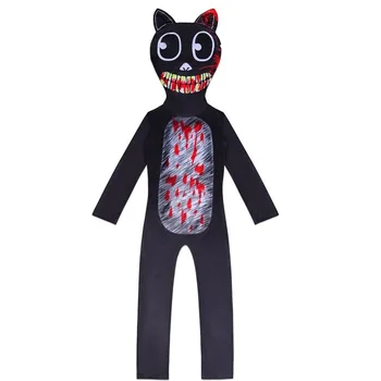 Halloween Cosplay Anime Črne Mačke Strašno Krvi Kostum za Otroke Stranka Obleko, Make Up Obleko Dekleta, Fantje Vlogo Igrajo Oblačila Jumpsuit